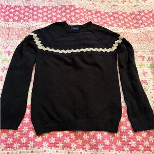 Flavio G Wool Blend Dark Green/Navy/Cream Chevron Design Sweater-Size Small